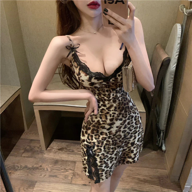 Leopard lace slip dress HA2777