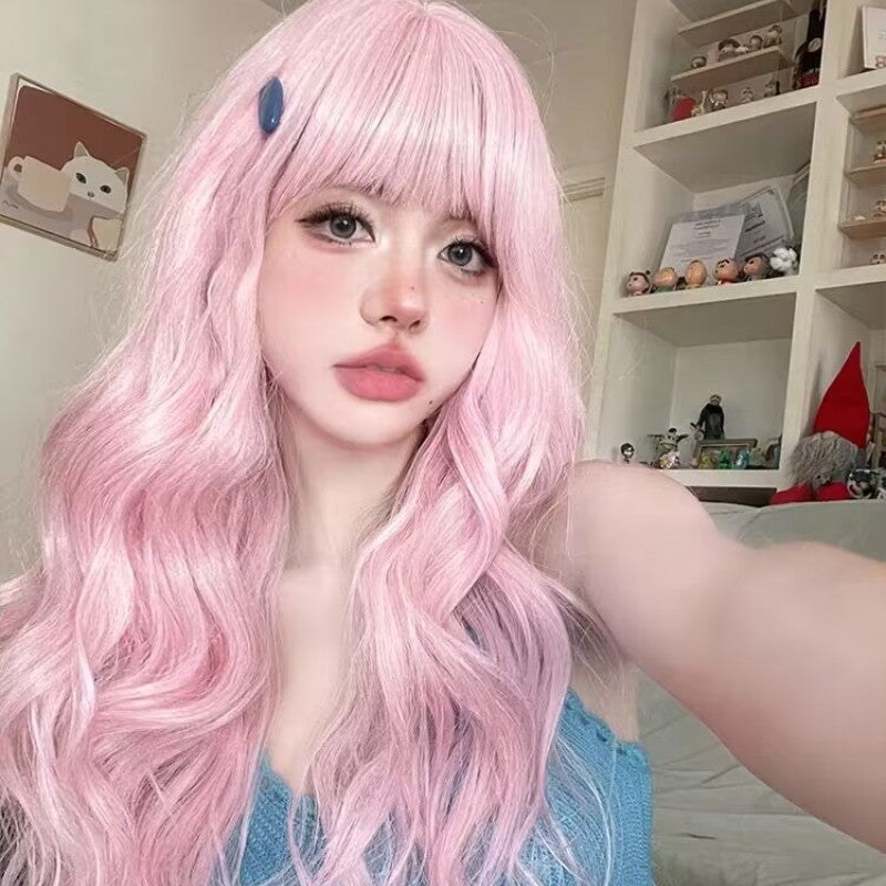 Pink Long Curly Wig HA1923
