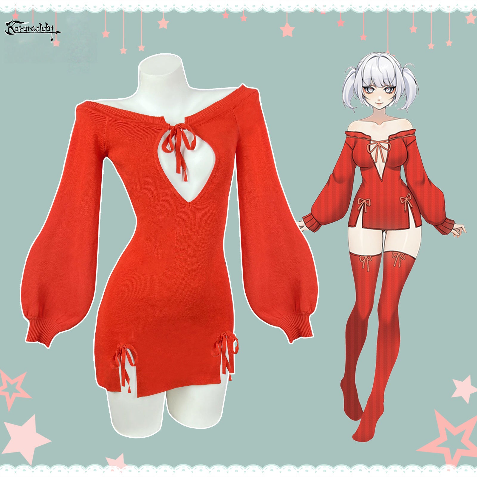 KORURACKUB-BUTTERFLY KNOT V-NECK DRESS SR06