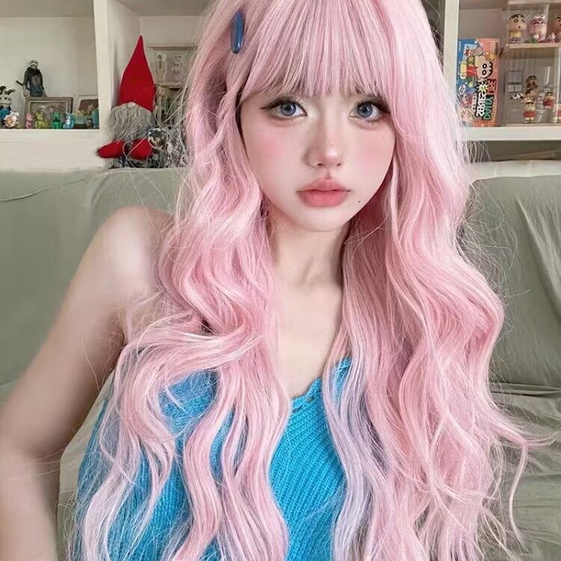 Pink Long Curly Wig HA1923