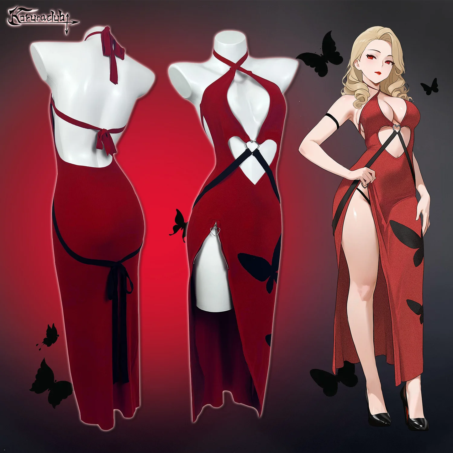 Sexy Red Heart Cutout Dress For Female HA2876