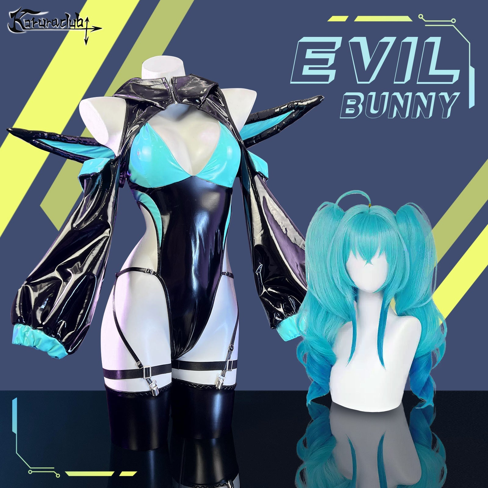 Black and Cyan Cosplay Evil Bunny Lingerie KO50-L