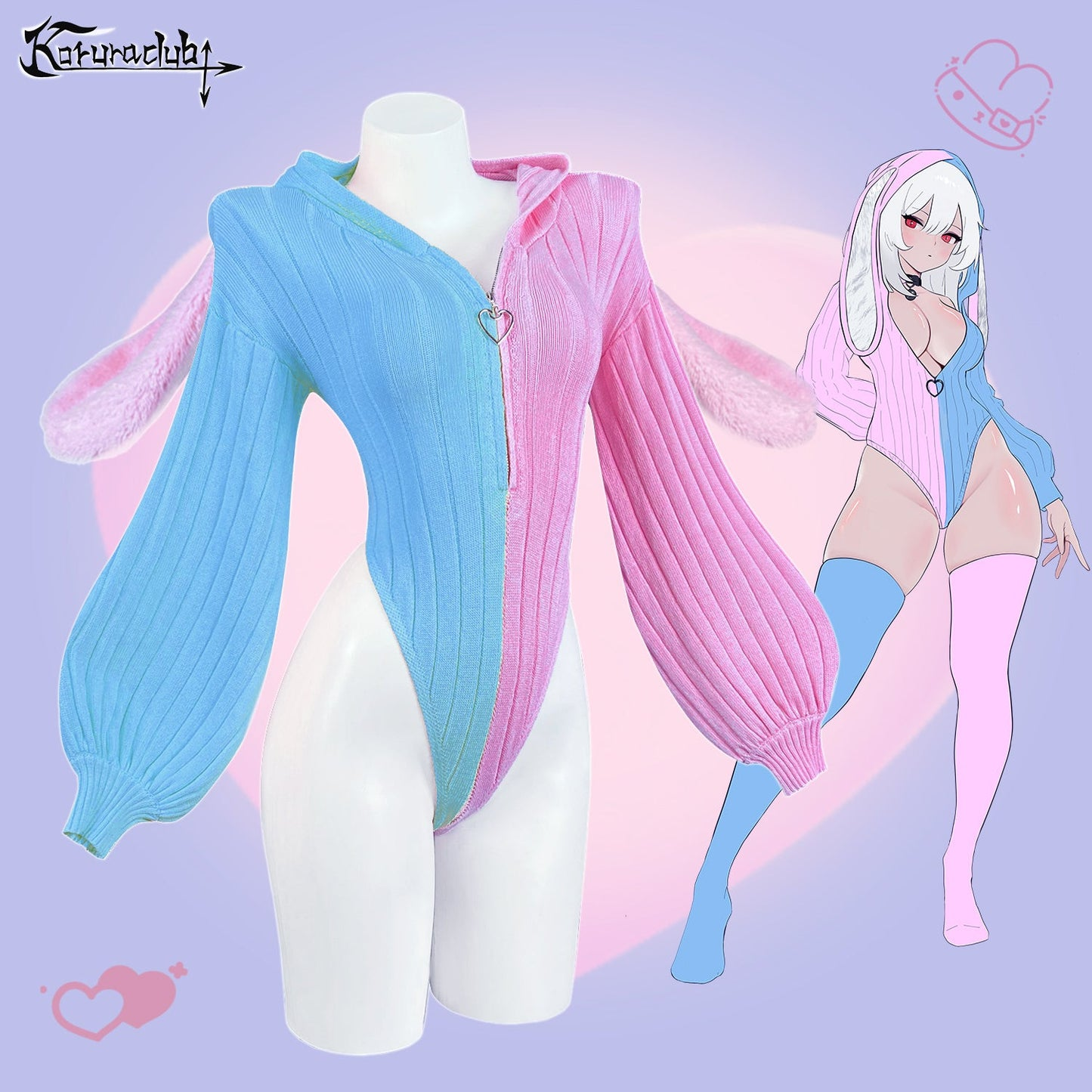Chic Grey Bunny Ear Hoodie Bodysuit KO64