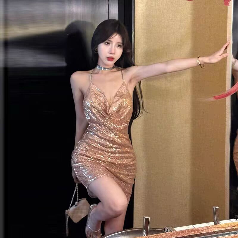 Graceful open waist sexy waist dress HA1921