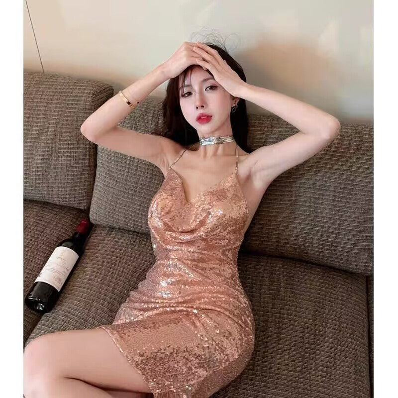 Graceful open waist sexy waist dress HA1921