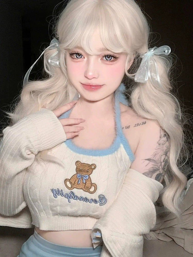 Blonde wavy long curly wig HA2380