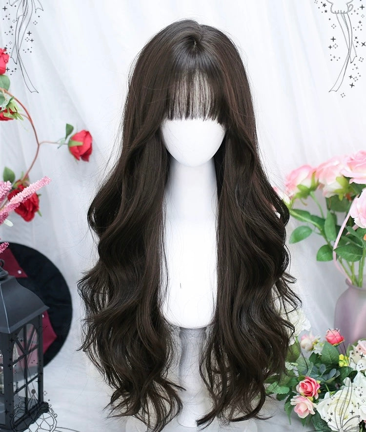 Brown long curly wig HA2407