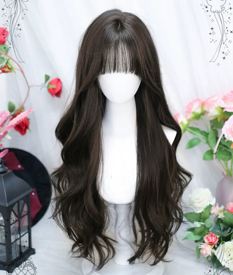 Brown long curly wig HA2407