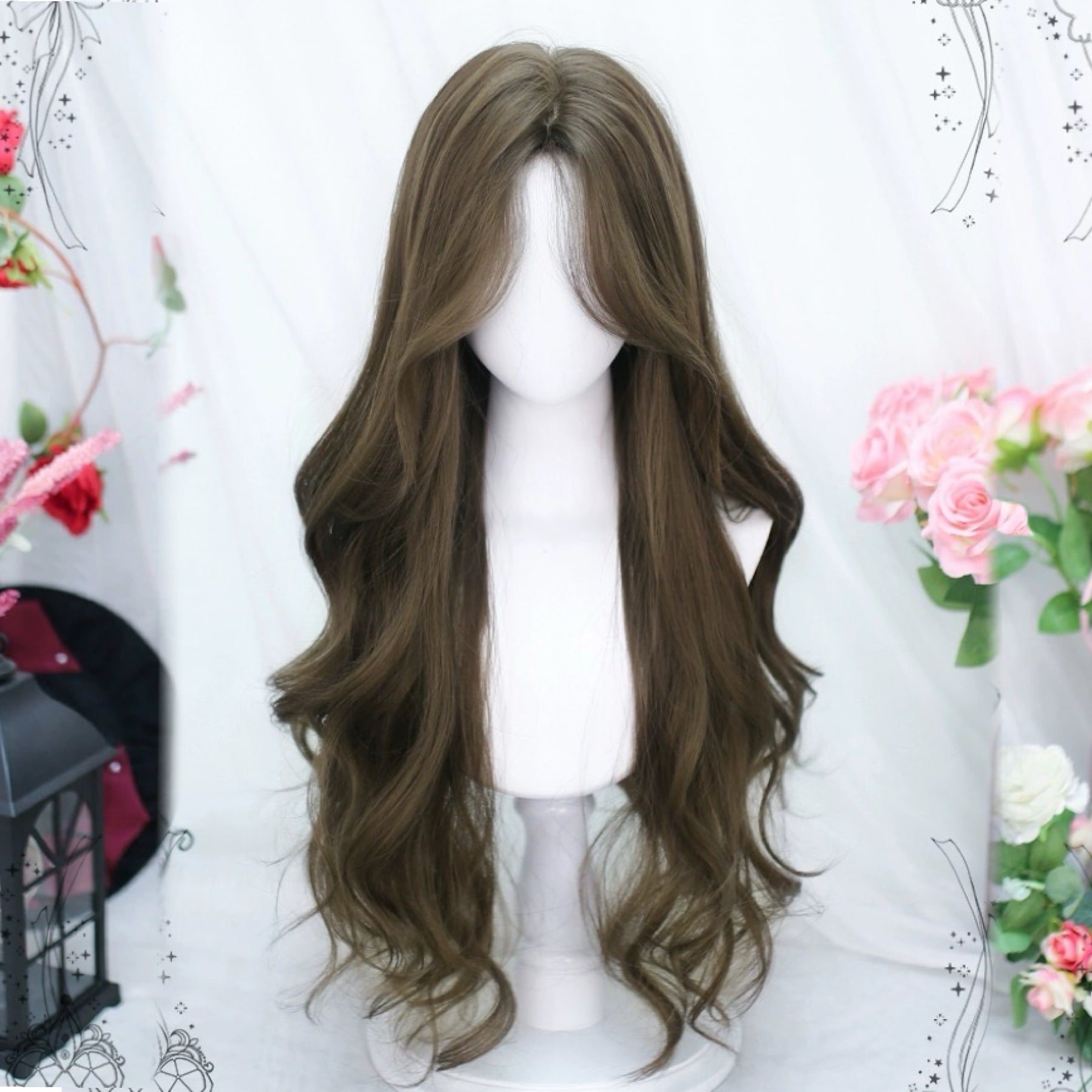 Brown long curly wig HA2407