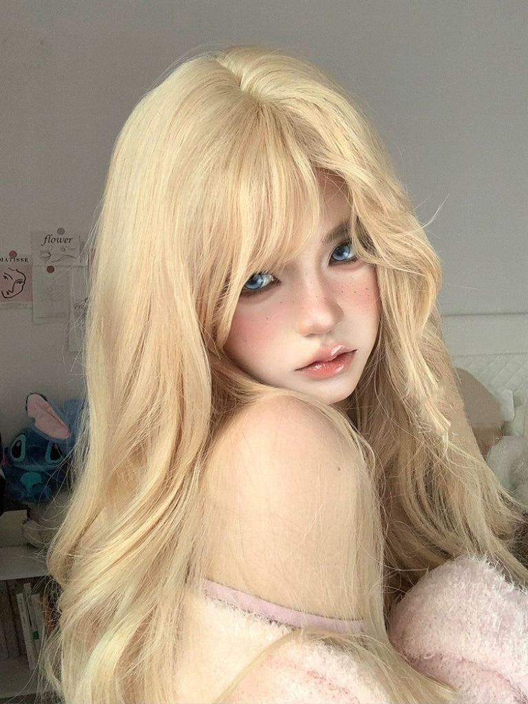 Blonde long curly wig HA2411