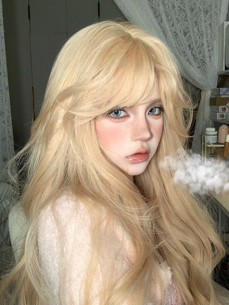 Blonde long curly wig HA2411