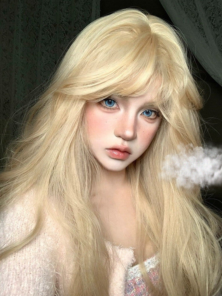 Blonde long curly wig HA2411