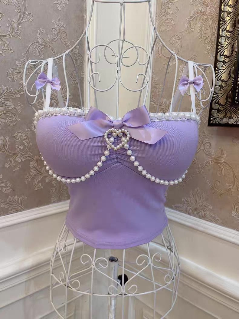 Bow Heart Pearl Tank Top HA2984