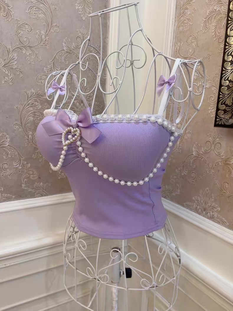 Bow Heart Pearl Tank Top HA2984