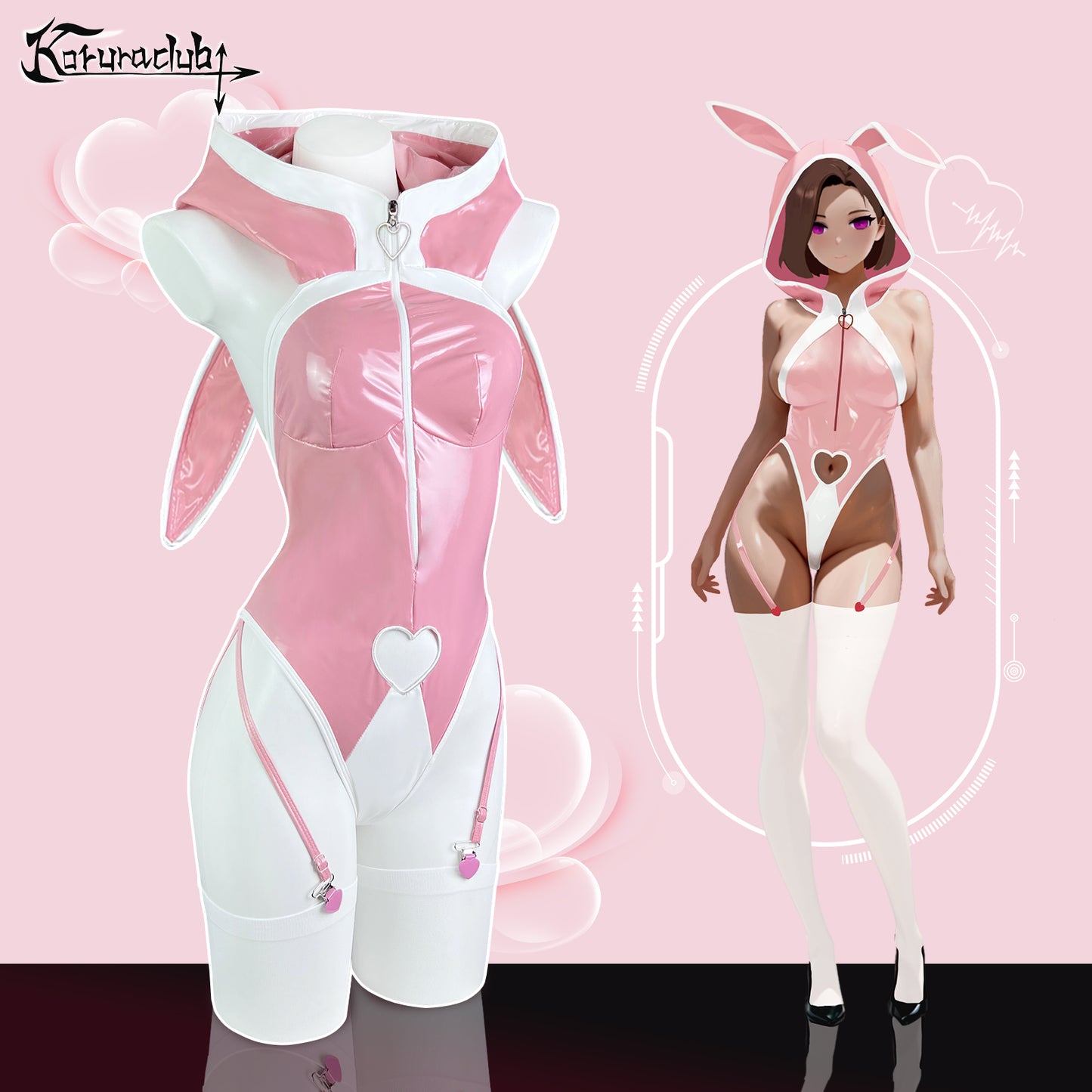 Pre-Sale Pink Bunny Hoodie Bodysuit Lingerie HA2937