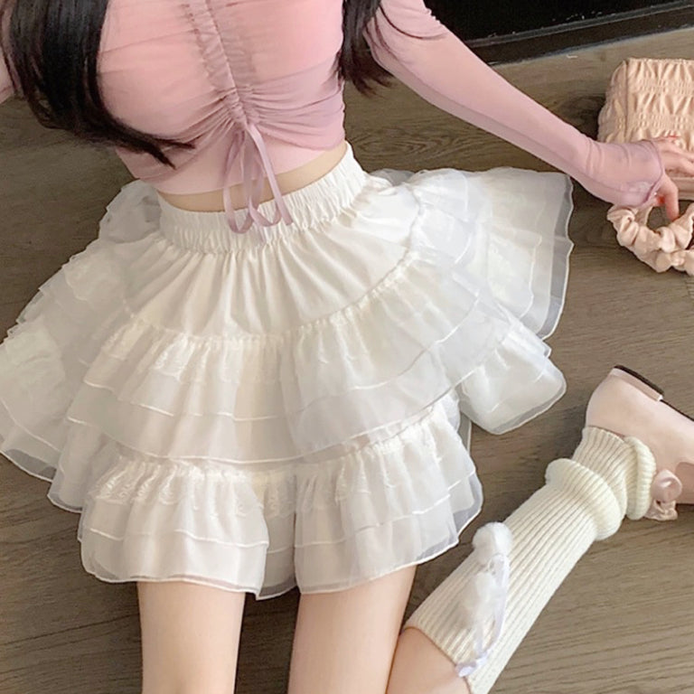 White Mesh Puff Skirt HA1949