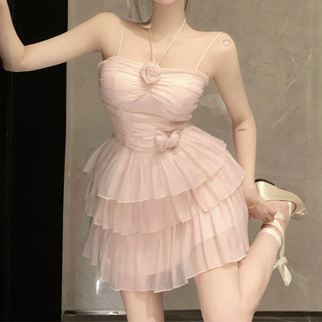 Halter neck waist slim suspender dress HA1953