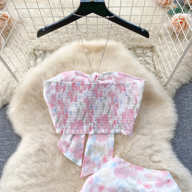 Pink floral two-piece suit HA2448