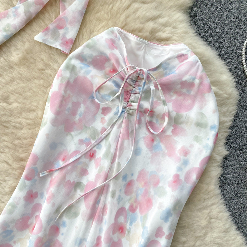 Pink floral two-piece suit HA2448