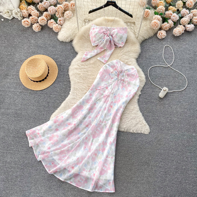 Pink floral two-piece suit HA2448