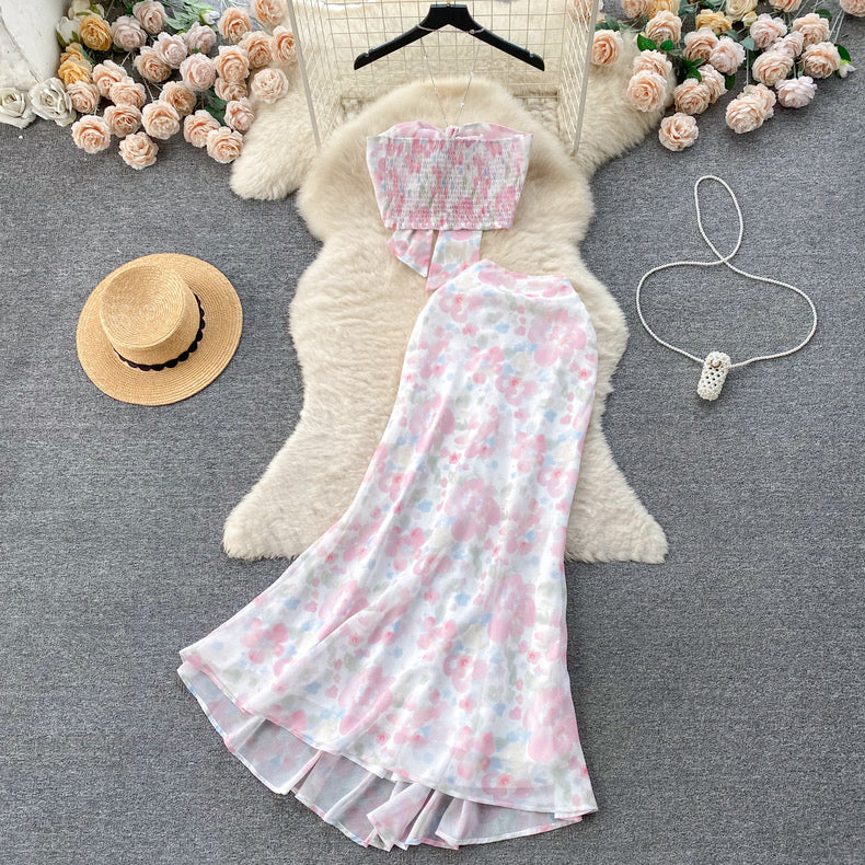 Pink floral two-piece suit HA2448