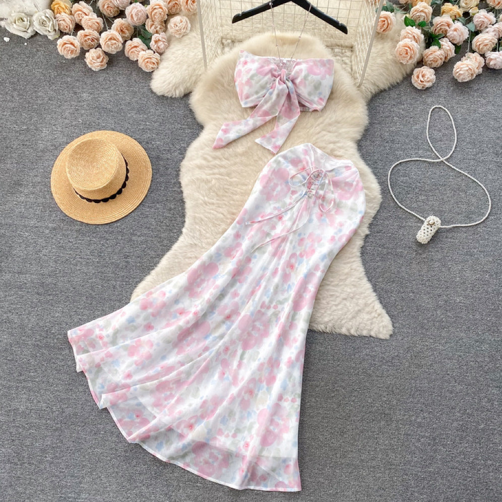 Pink floral two-piece suit HA2448