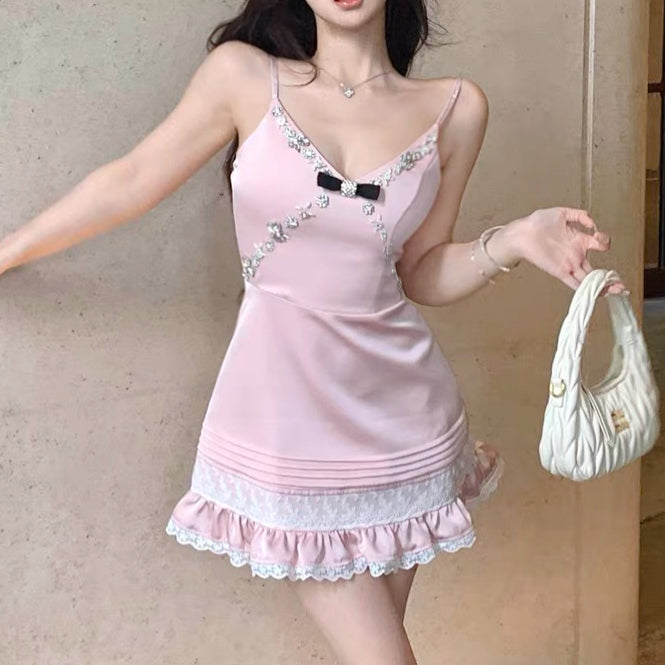 Satin Rhinestone Slip Dress HA1974