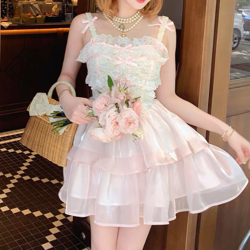 Pink princess lace suspender dress HA1997