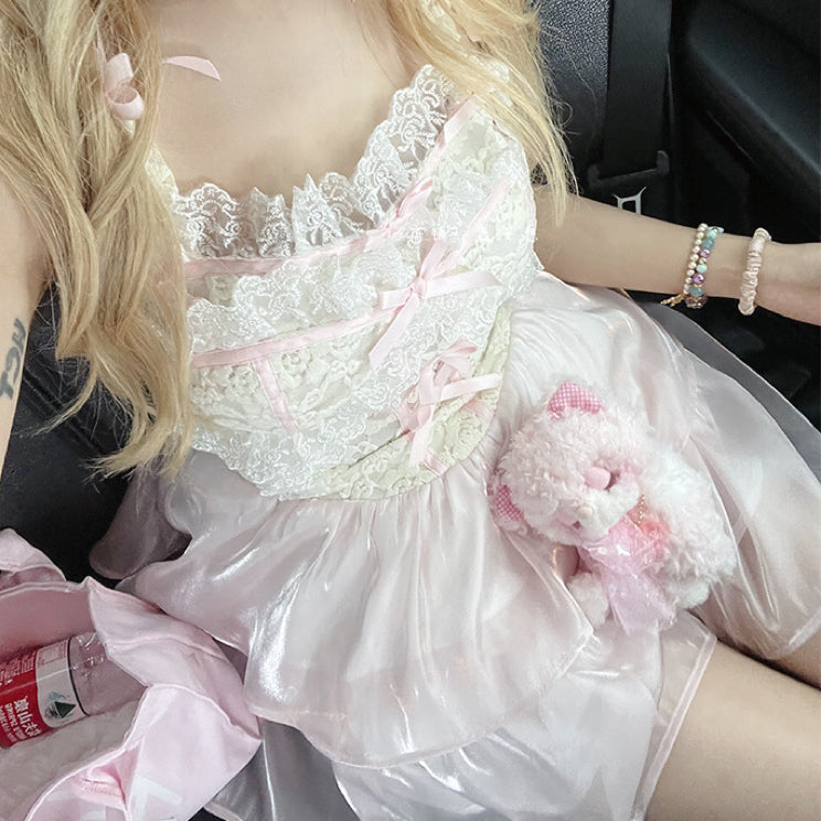 Pink princess lace suspender dress HA1997
