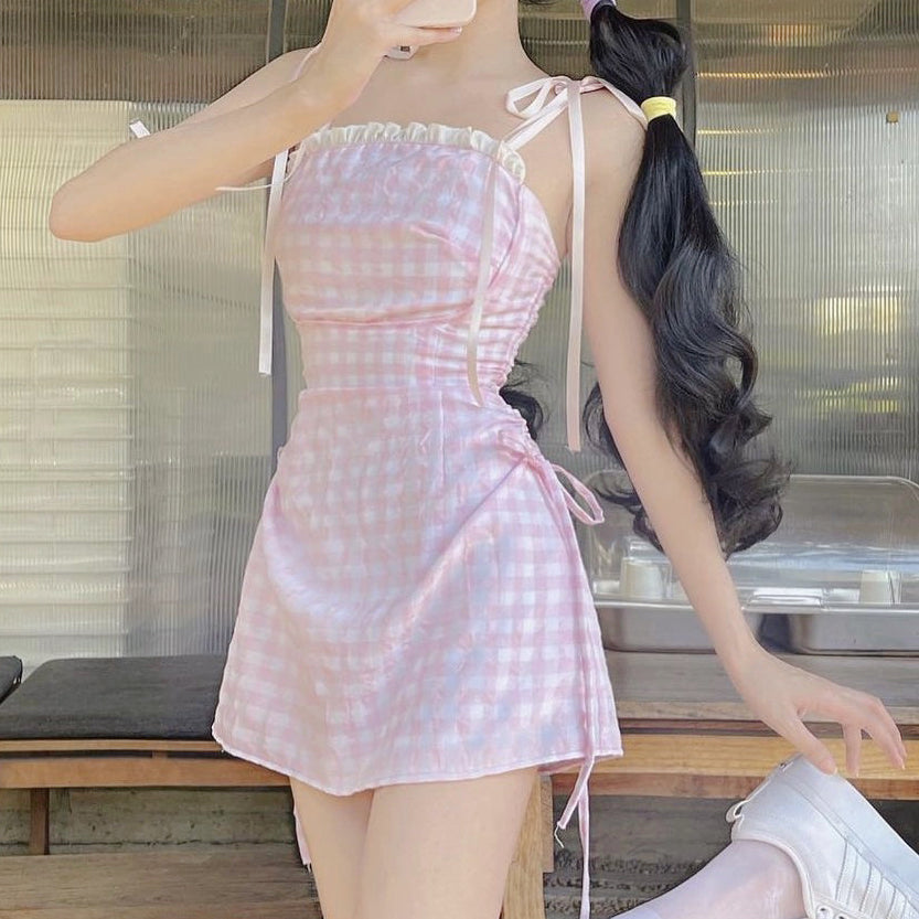 Cute Pink Check Dress HA2044