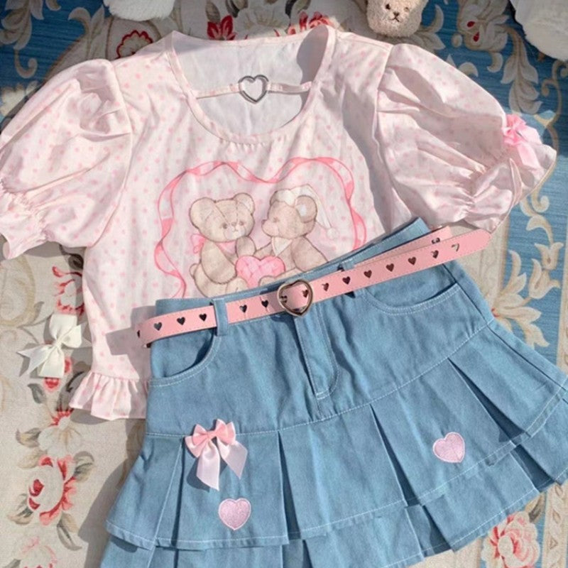 Bow Double Layer Denim Skirt   HA1782