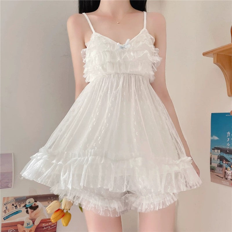Heart-shaped mesh suspender nightdress HA2002