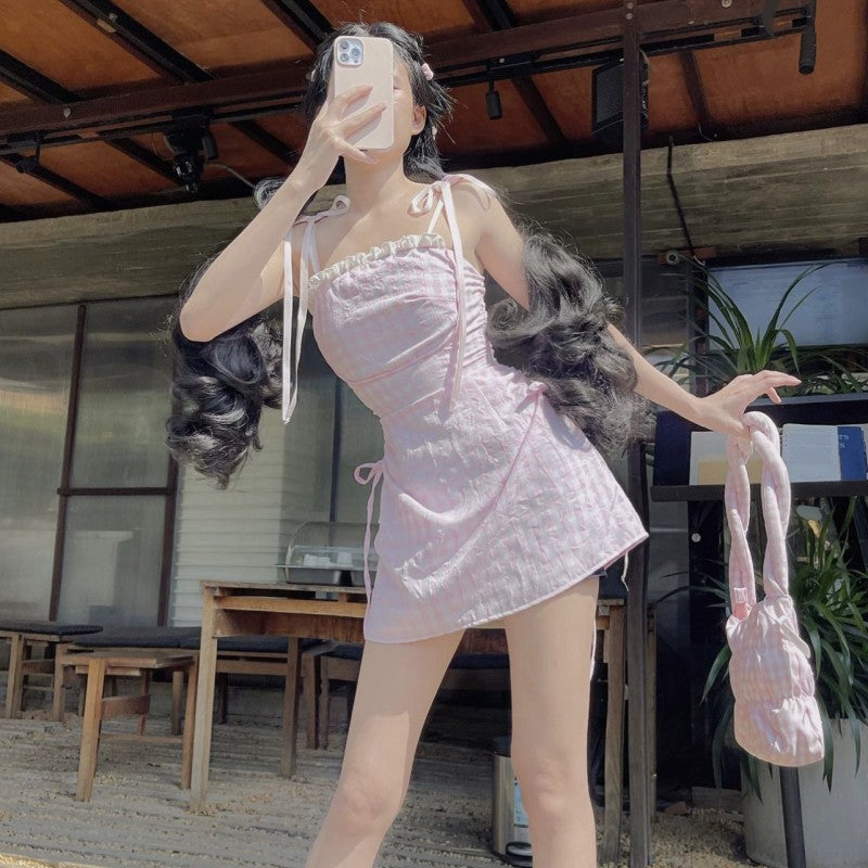 Cute Pink Check Dress HA2044