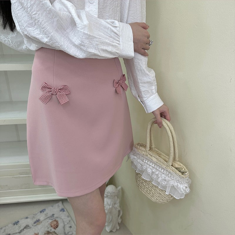 Pink bow high waist A-line skirt HA1855