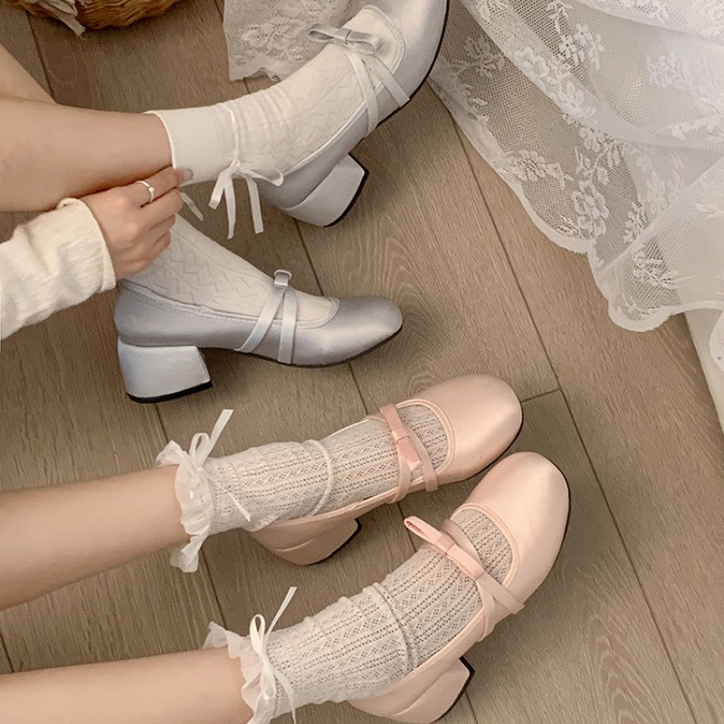 Pink French Block Heel Mary Janes HA2104