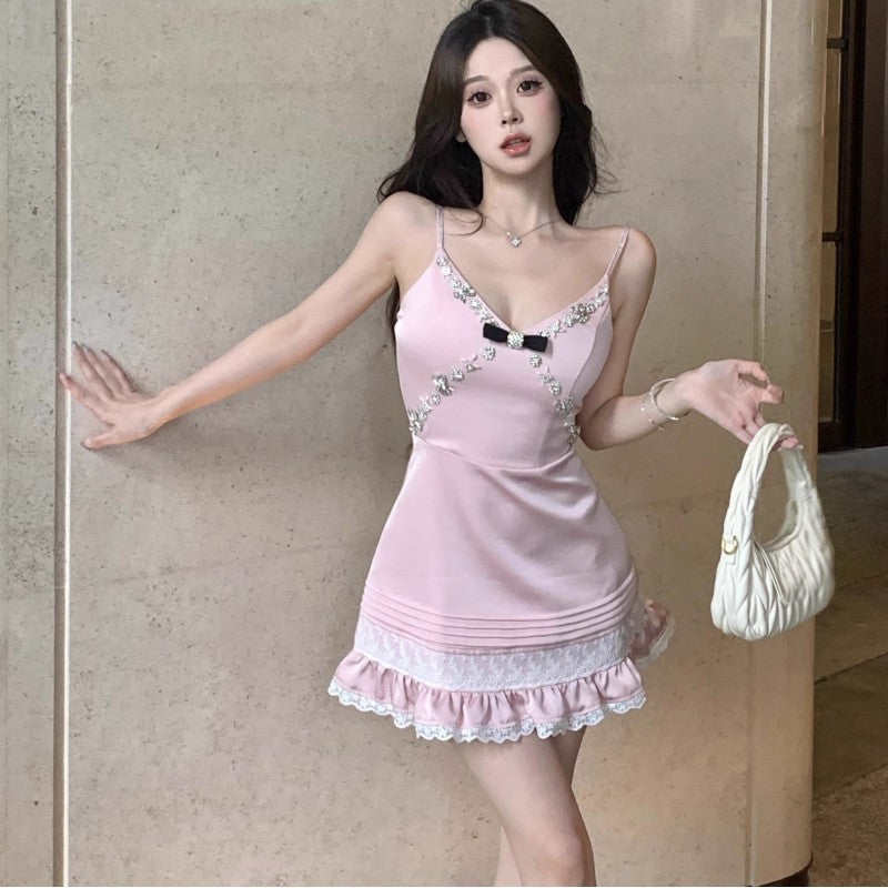 Satin Rhinestone Slip Dress HA1974