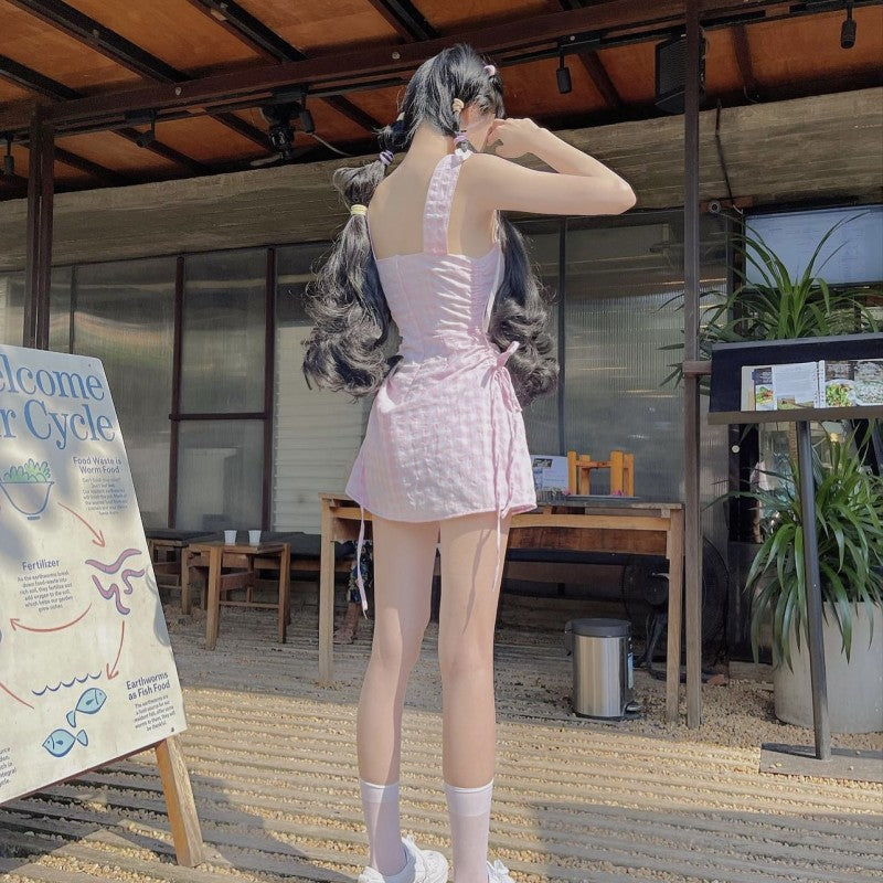 Cute Pink Check Dress HA2044