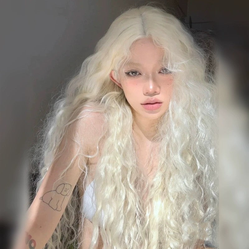Milky white wool curly wig   HA1833