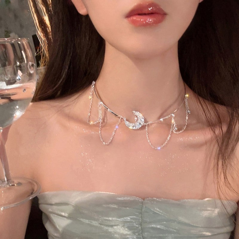 Star Moon Tassel Clavicle Chain   HA1854