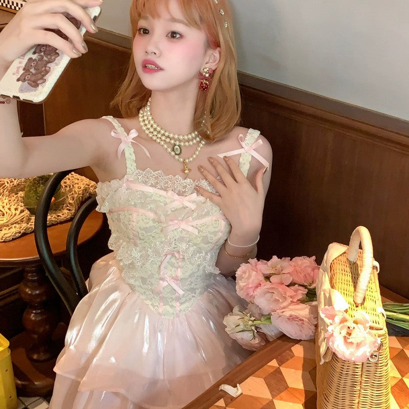 Pink princess lace suspender dress HA1997