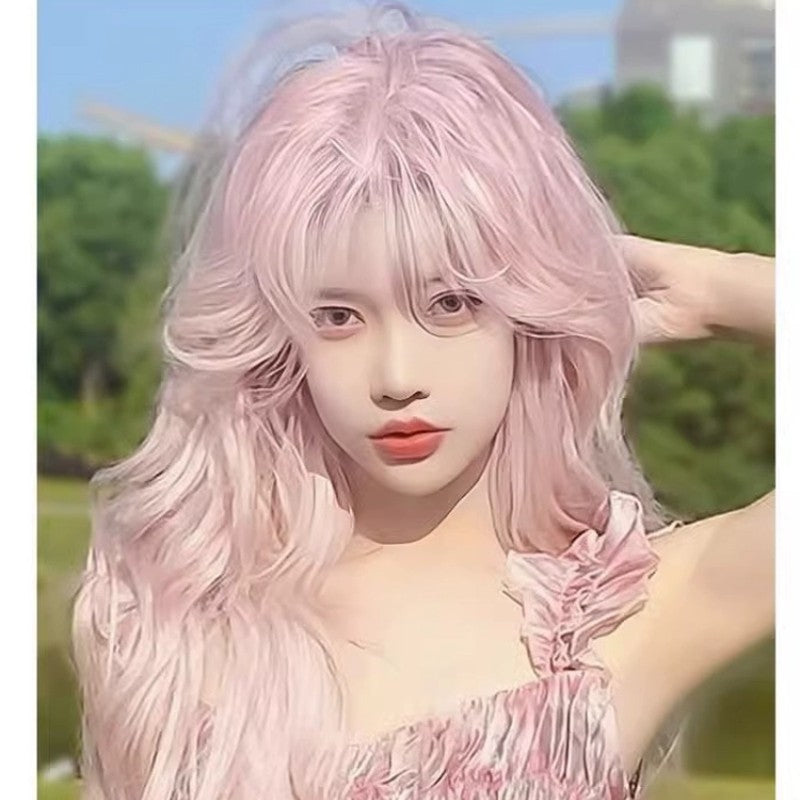 Pink long curly hair big wave wig   HA1976