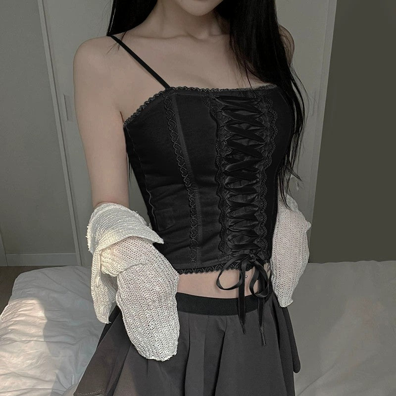 Cross tie heart lace top HA2100