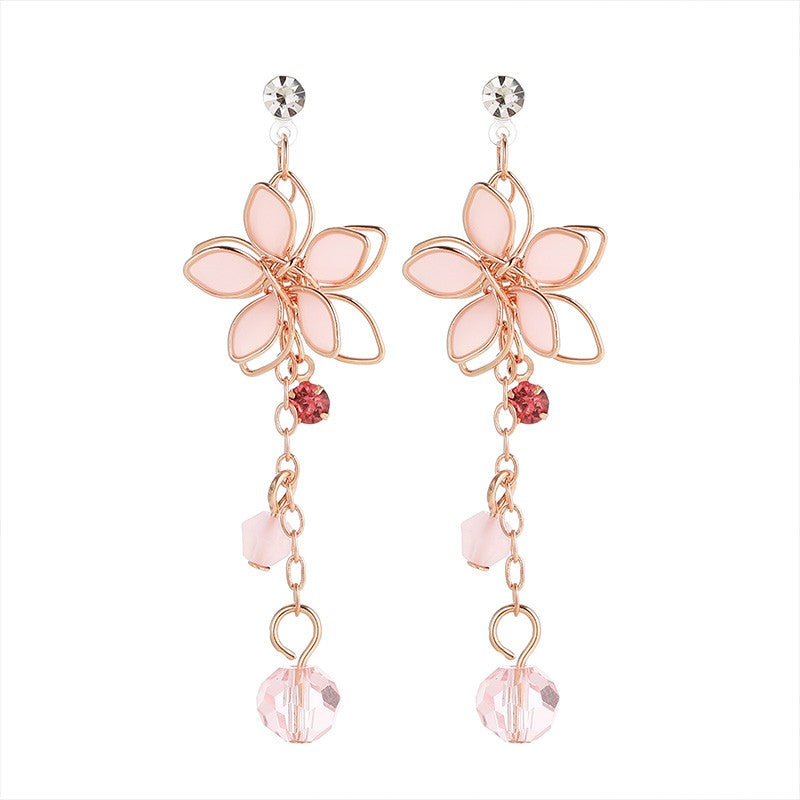 Pink Cherry Blossom Crystal Earrings Earrings Ear Clips   HA1994