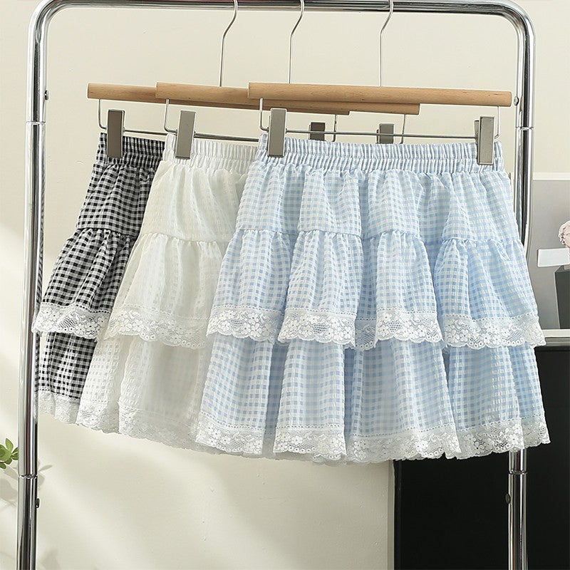 Sweet Lace Check Skirt HA1858