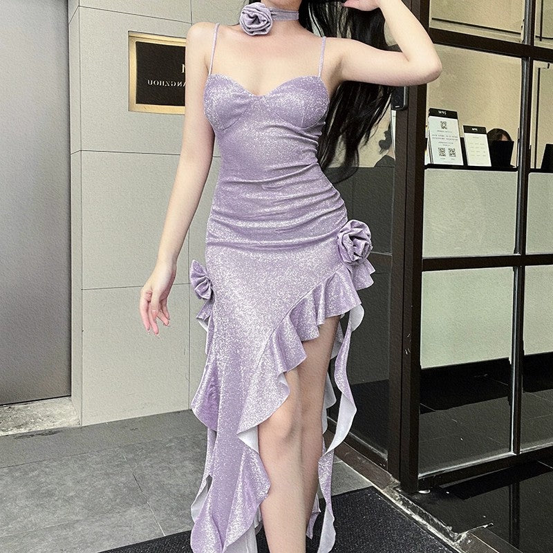 Backless Slit Sexy Purple Dress HA2020