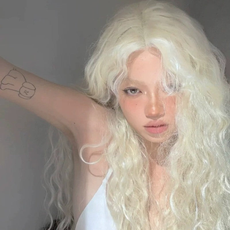 Milky white wool curly wig   HA1833