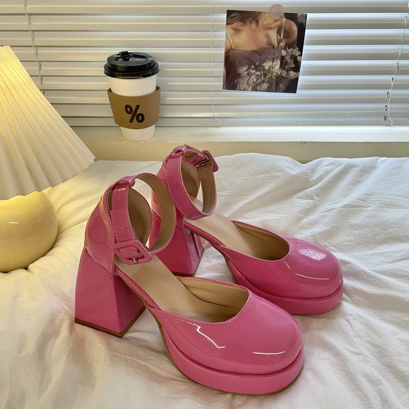 Barbie pink high heel leather shoes   HA1979