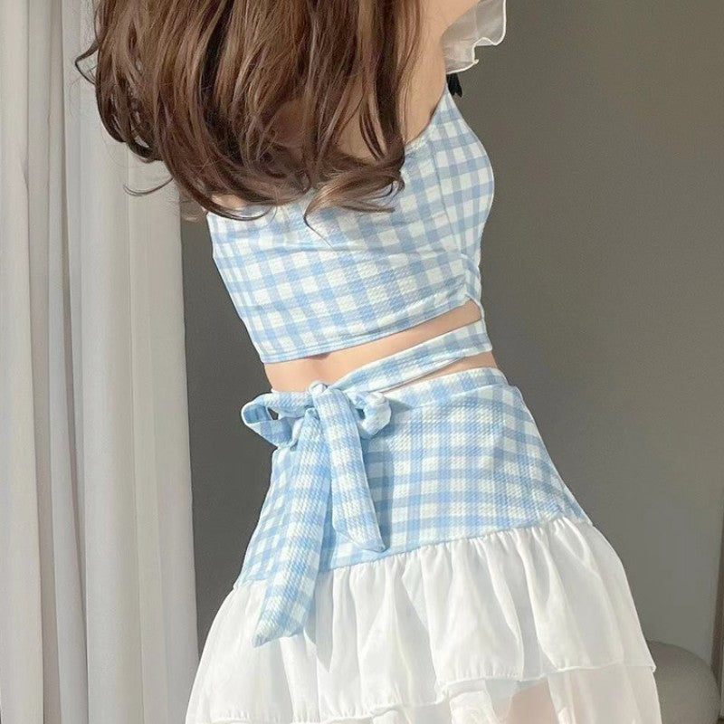 Girl students' plaid split skirt HA1798