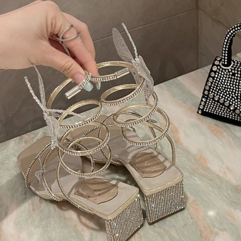 Rhinestone bow wrap pumps  HA1898