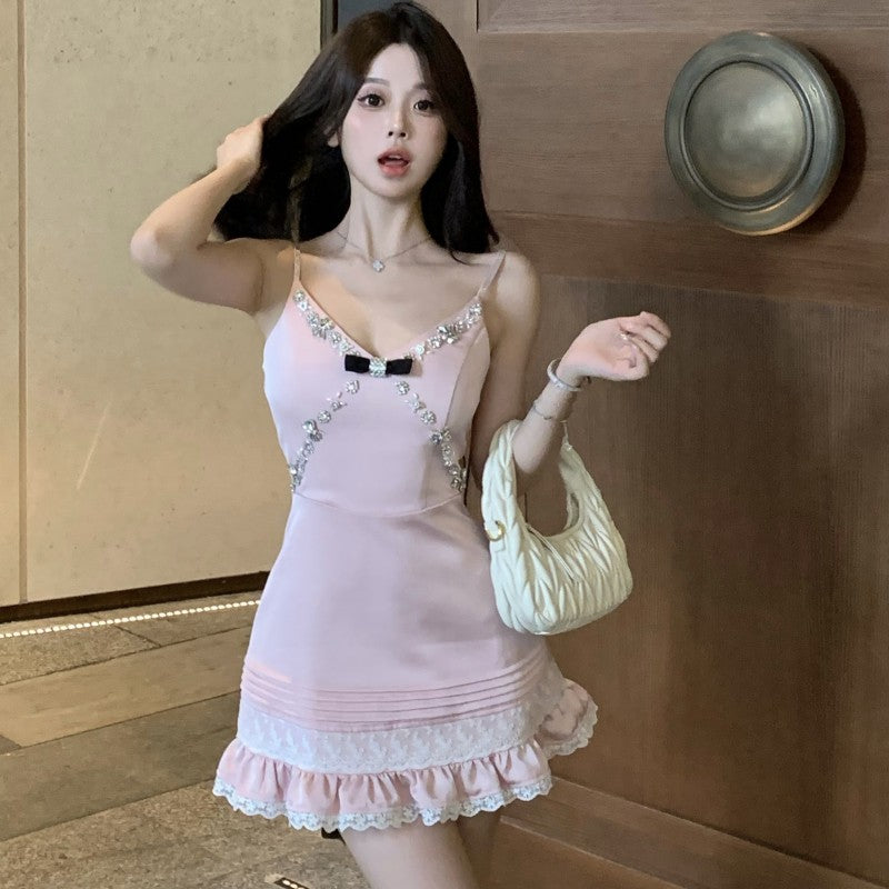 Satin Rhinestone Slip Dress HA1974